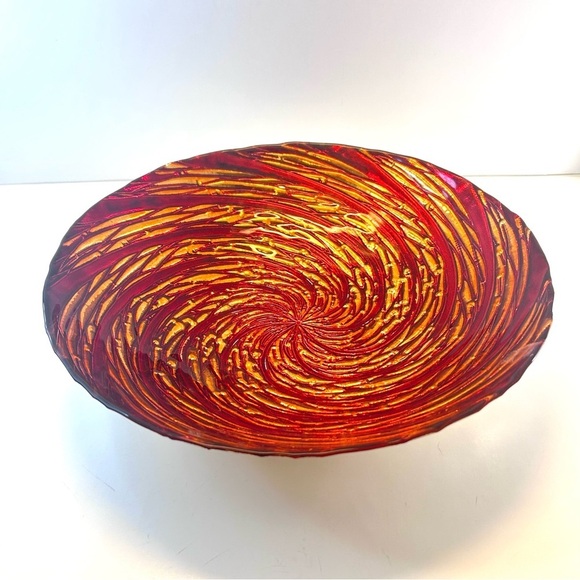 Artistic Accents Glass Decorative Bowl Red Orange Gold Silver Made in Turkey - Picture 3 of 11